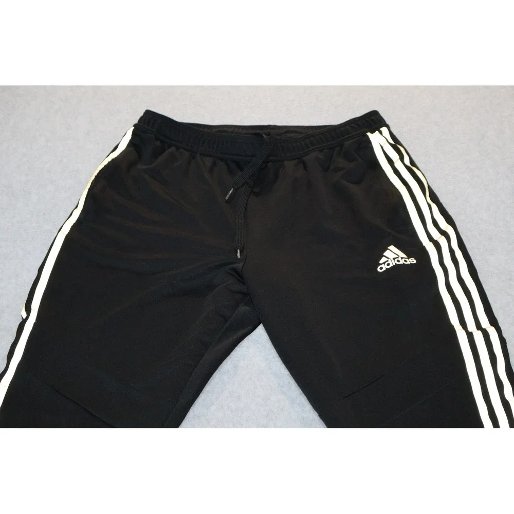 Adidas Track Pants Mens Large Black Reflective Gold 3-Stripe Ankle Zip Joggers